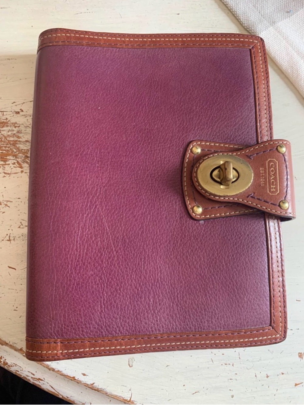 Coach Plum Leather Organizer with Tan Trim and Turnlock
